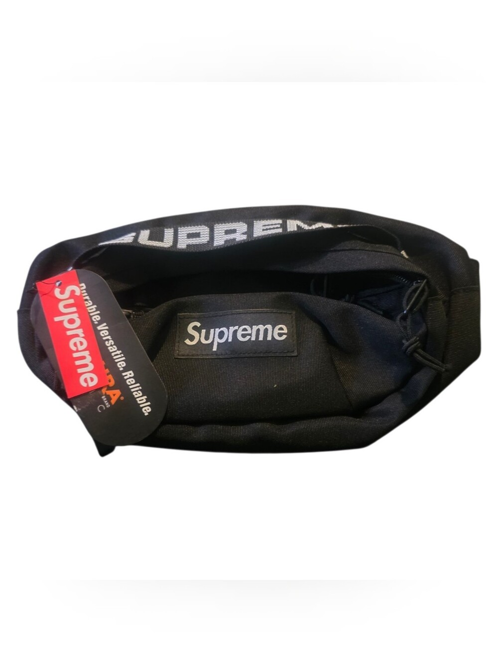 Supreme Black Waist Bag with White Logo